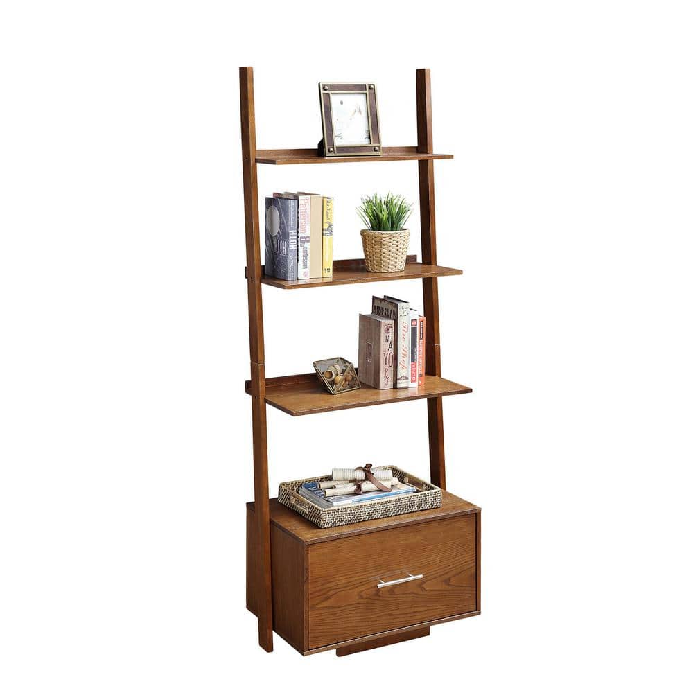 Heritage Dark Walnut Wooden Ladder Bookcase with File Storage