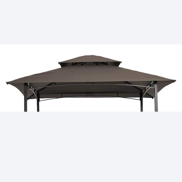 8 ft. x 5 ft. Brown Grill Gazebo Replacement Canopy, Double Tiered BBQ Tent Roof Top Cover
