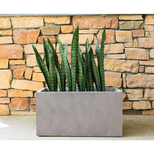 23.2"L Weathered Concrete Long Rectangular Planter with Drainage Plug for Garden