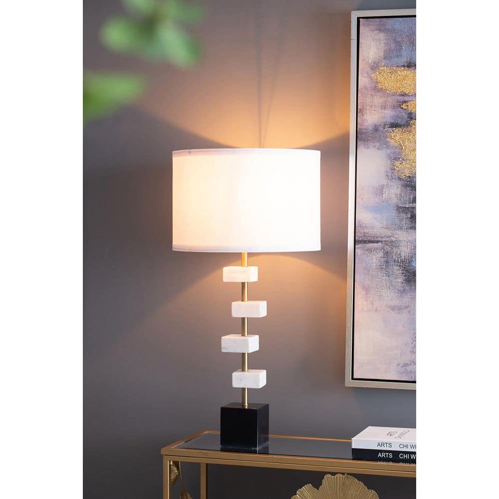 Chimer 30 in. Gold Transitional Marble Pieces Table Lamp For Living Room with Black Base and Fabric Drum Shade price history on PriceWatchPro