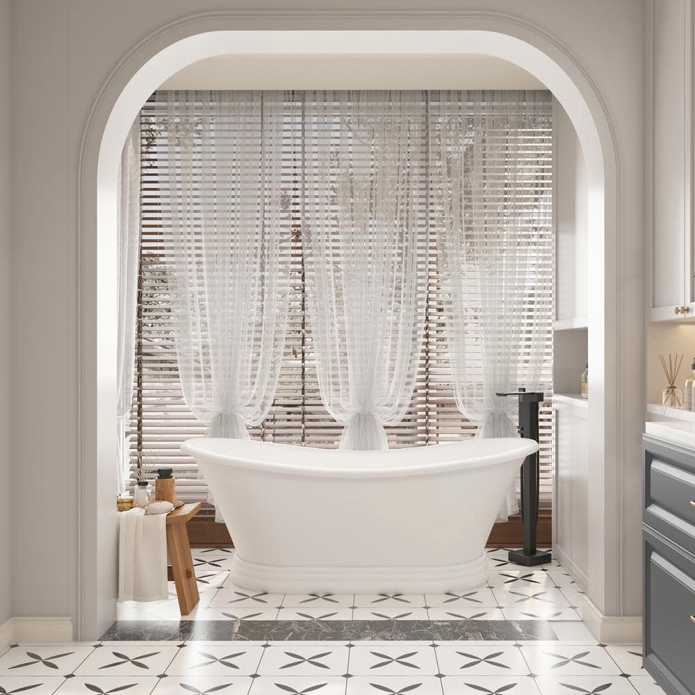 67" Matte White Stone Resin Freestanding Soaking Bathtub