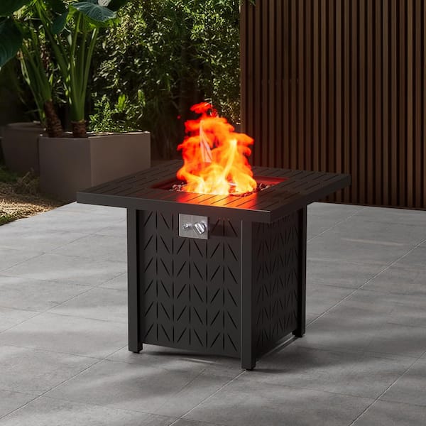 eVita 30 in. Square Metal Propane Fire Pit Table for Outdoor Patio – 50,000 BTU Gas Firepit with Lid, Cover and Lava Rocks