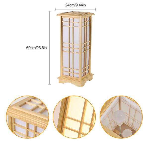JAZAVA 24 in. Yellow 1 Bulb Required 1-Light No Smart No Dimmable Lantern Floor Lamp for Living Room with Wood Square Shape