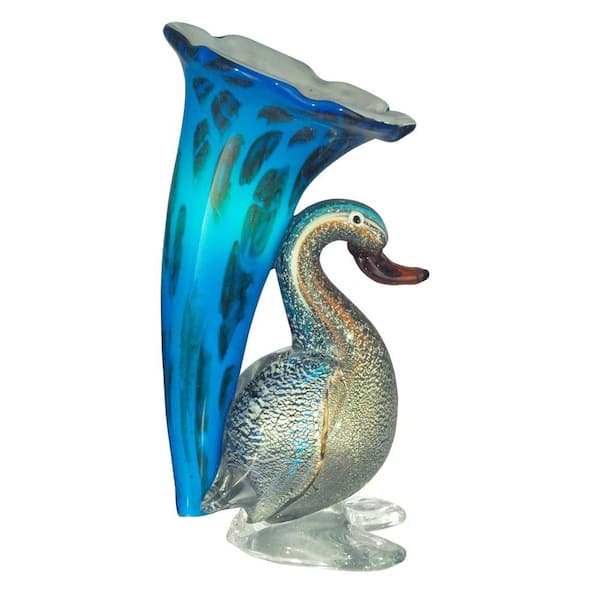 Dale Tiffany 10.25 in. Duck Lily Favrile Blue Accent Lamp with Art Glass Shade