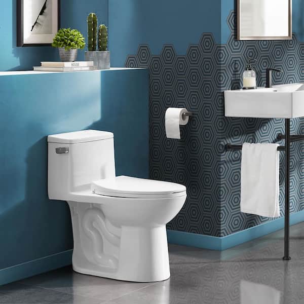 Swiss Madison Avallon 1-piece 1.28 GPF Left Side Single Flush Handle Elongated Toilet in White with Seat Included