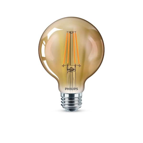 Philips 40-Watt Equivalent G25 Dimmable Vintage Glass Edison LED Globe Light Bulb Amber Warm White (2000K) (4-Pack)