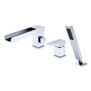 Waterfall Single Handle Tub Deck Mount Roman Tub Faucet with Hand Shower in Chrome