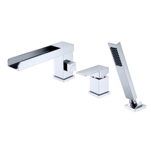 SUMERAIN Waterfall Single Handle Tub Deck Mount Roman Tub Faucet with Hand Shower in Chrome