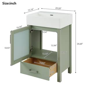 20.28 in. W Single Sink Bath Vanity in Green with White Ceramic Top, Overflow Protection, Soft Close Door and Drawer