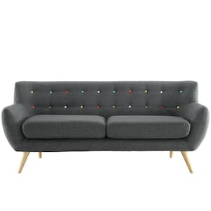 Remark 74 in. Gray Polyester 3-Seater Tuxedo Sofa with Square Arms