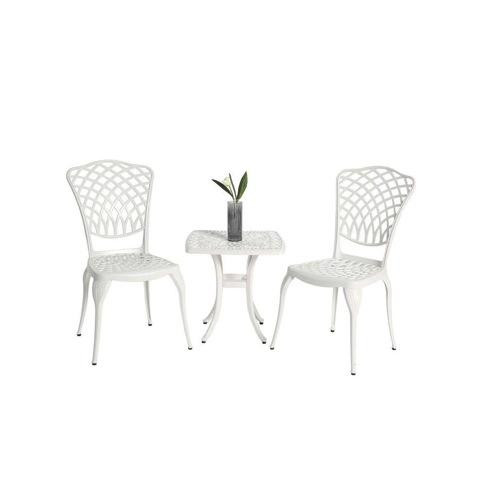White 3-Piece Aluminium Outdoor Serving Bar Set, 2 Chairs and 1 Round Table for Garden, Patio, Balcony price history on PriceWatchPro