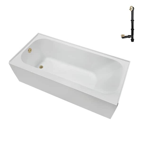 66 in. x 32 in. Soaking Acrylic Alcove Bathtub with Left Drain in Glossy White, External Drain in Polished Brass