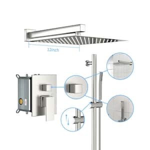 2-Spray Celling Mount Shower System with 12 in. Square 1.8 GPM Shower Faucet in Brushed Nickel (Valve include)