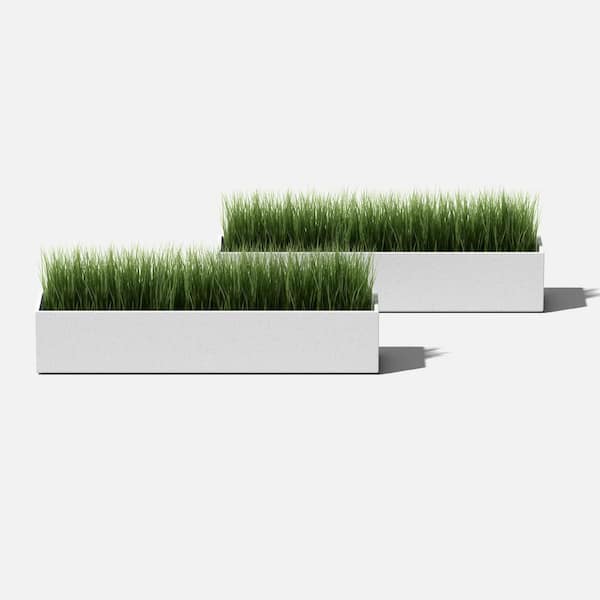 Geo Large White Plastic Tabletop Rectangular Planter and All Weather Resistant (3.5 in. L x 16 in. W x 3 in. H) (2-Pack)