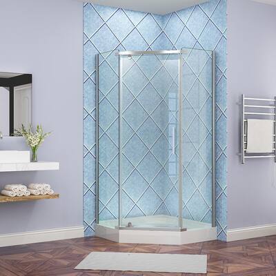 36.6 in. W x 71.8 in. H Neo Angle Pivot Semi Frameless Corner Shower Enclosure in Stainless-Steel with Clear Glass