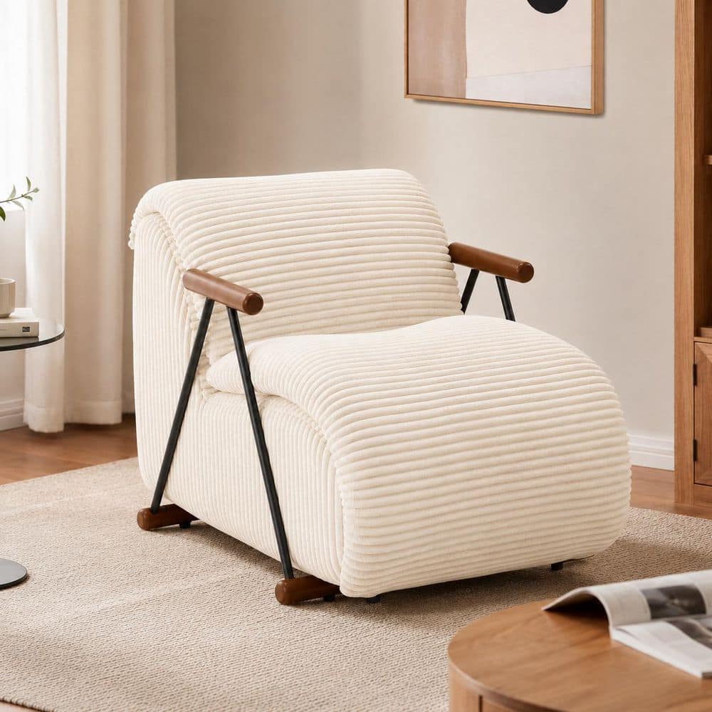 Modern Beige Corduroy Metal Frame Accent Arm Chair with Solid Wood Armrests price history on PriceWatchPro