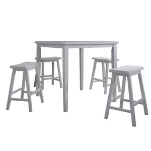 Gaucho 5-Piece Square White Wood Top Bar Table Set Dining Room Set Seats 4