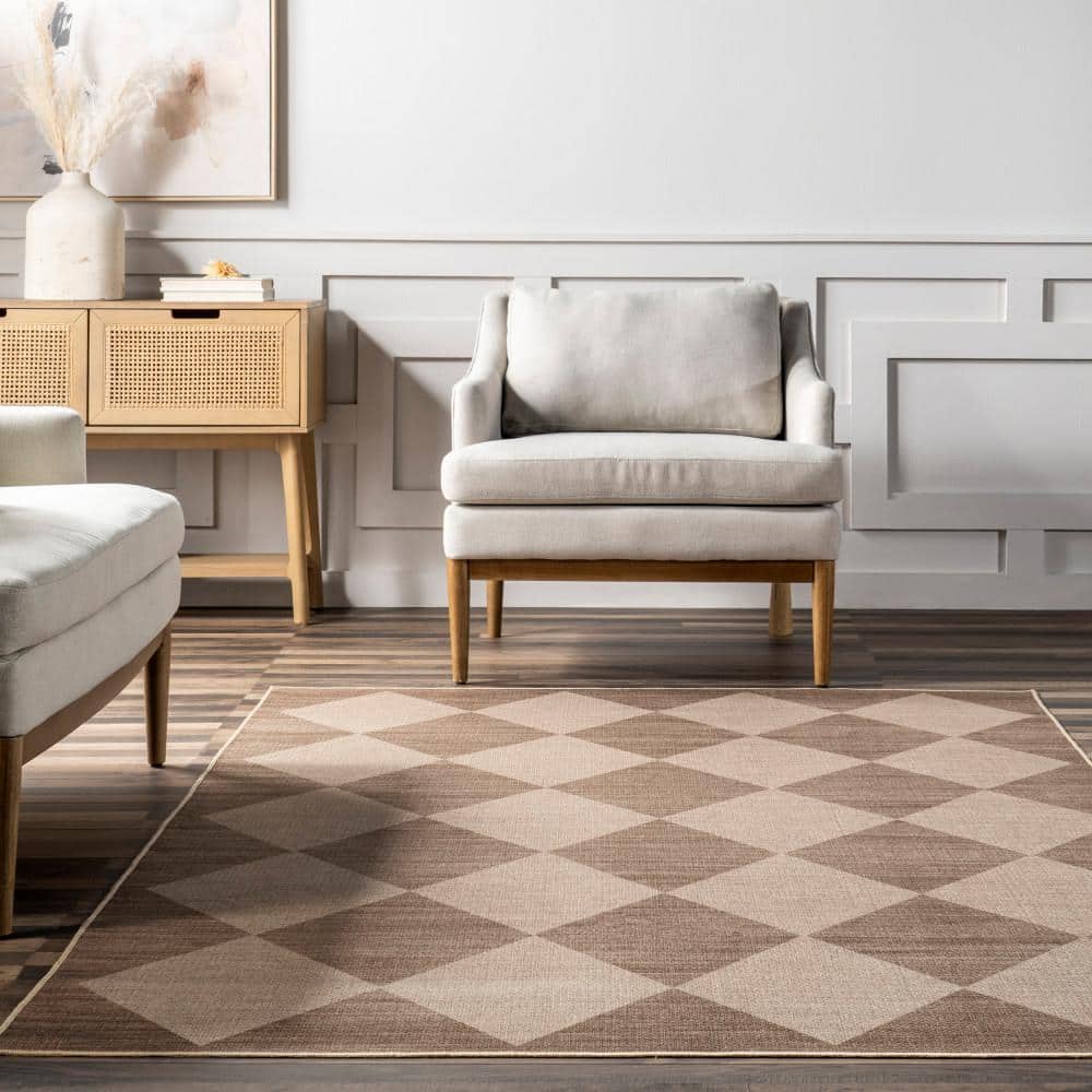 Natural Brown Faux Jute 4' x 6' Machine Washable Area Rug