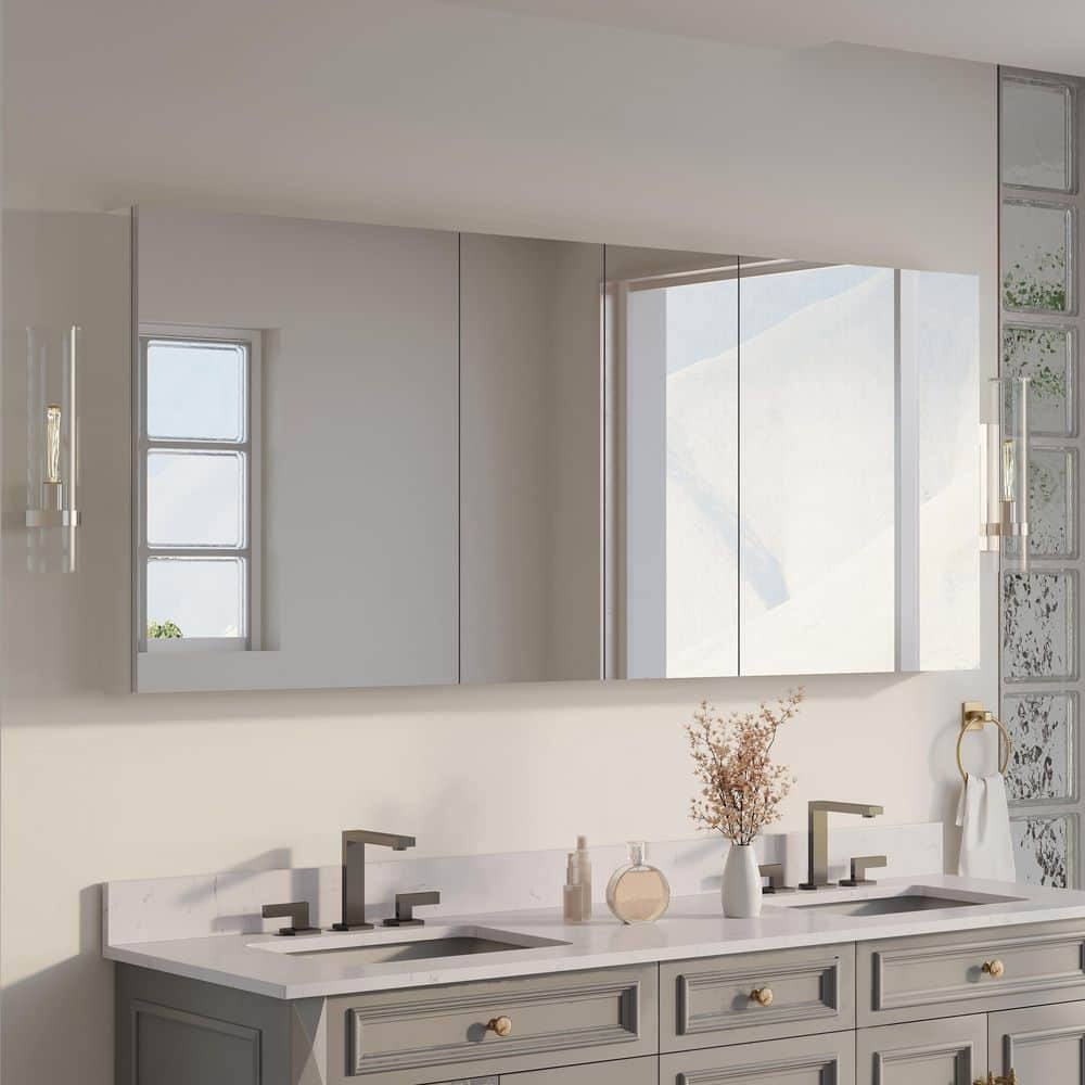 72 in. W x 30 in. H Rectangular Recess/Surface Mount Medicine Cabinet with Mirror, 4-Soft Close Door price history on PriceWatchPro