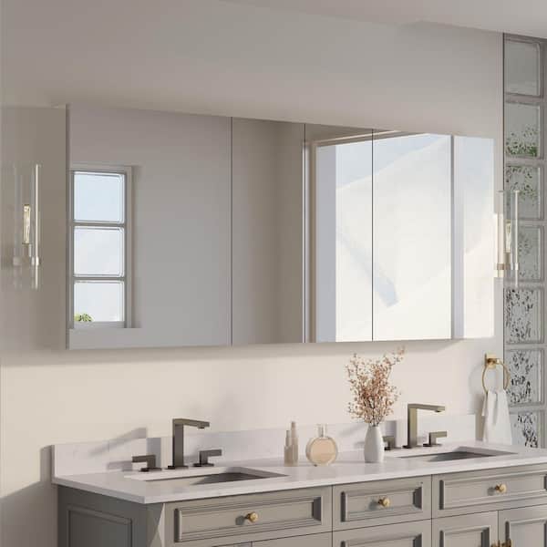 72 in. W x 30 in. H Rectangular Recess/Surface Mount Medicine Cabinet with Mirror, 4-Soft Close Door