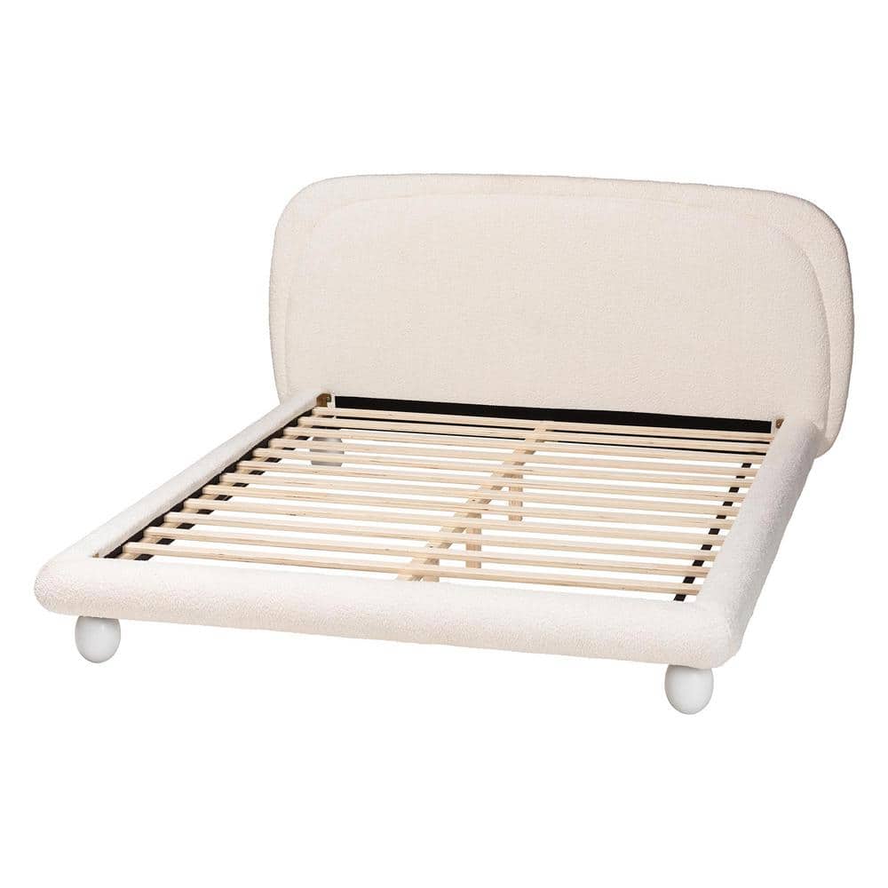 Ivory Upholstered Queen Bed with Tufted Headboard and Wood Frame