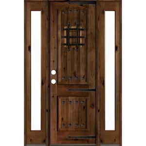58 in. x 96 in. Mediterranean Knotty Alder Right-Hand/Inswing Clear Glass Provincial Stain Wood Prehung Front Door