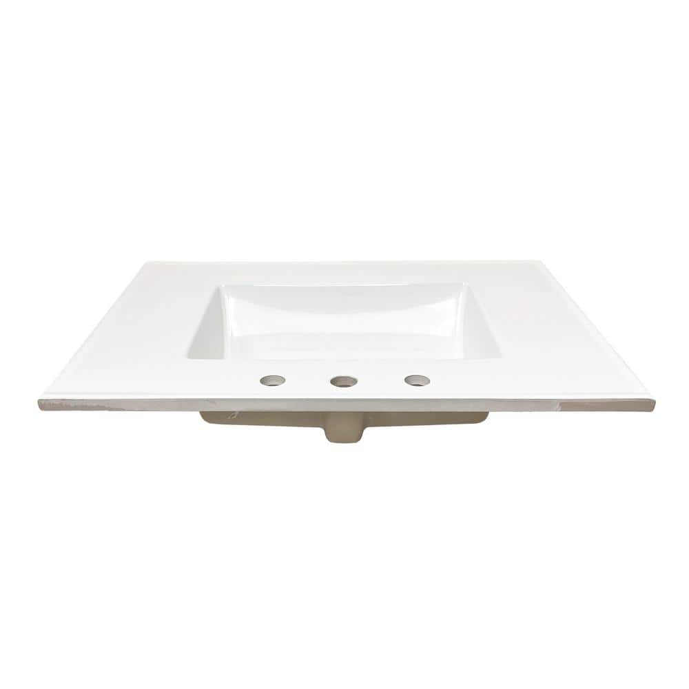 31.5" White Gloss Ceramic Rectangular Bathroom Sink Top