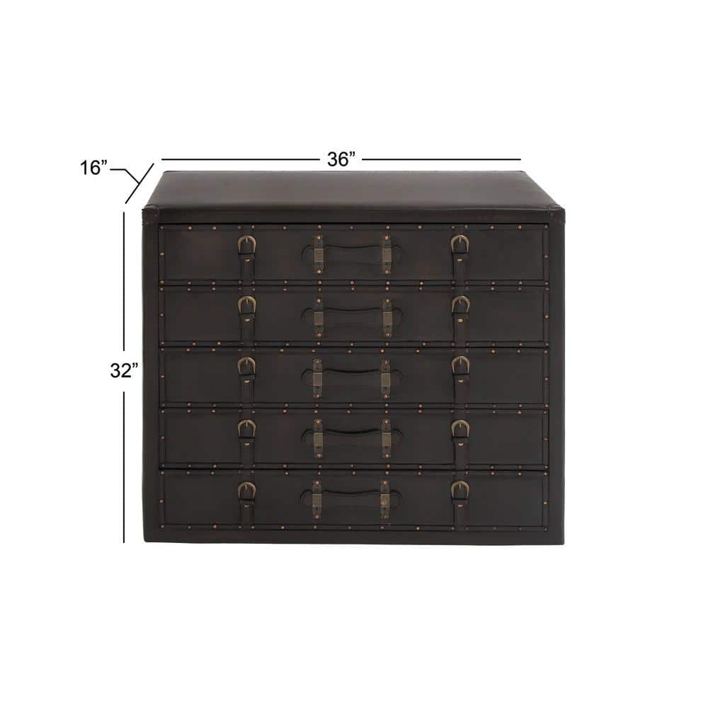 Black Wood Vintage Faux Leather Chest with Buckles and Straps