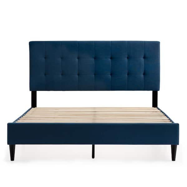 Brookside Tara Blue Navy Queen Square Tufted Upholstered Platform Bed