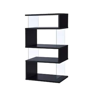 63 in. Black Wood 4-shelf Etagere Bookcase with Open Back