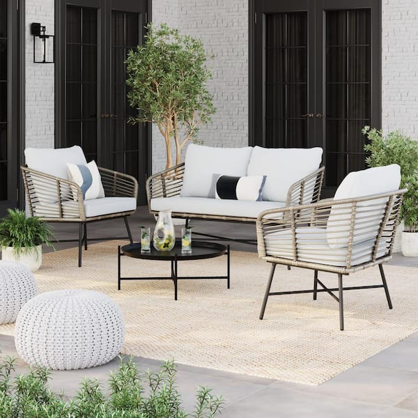 Nathan James Flow Bohemian 3-Piece Wicker Patio Set Patio Loveseat