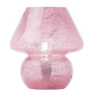 Emilia 8.75 in. Mushroom Accent Lamp with Pink Glass Shade