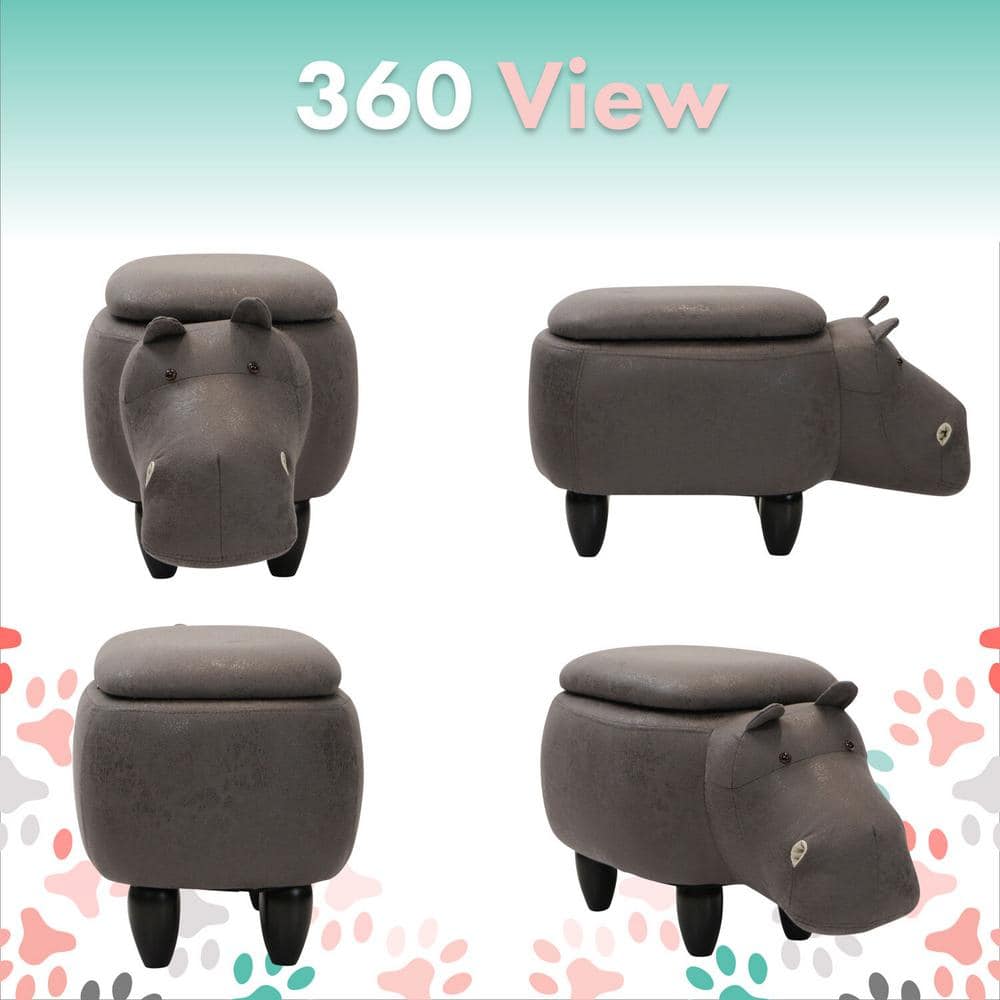 Gray Hippo Animal-Shaped Cotton Storage Ottoman