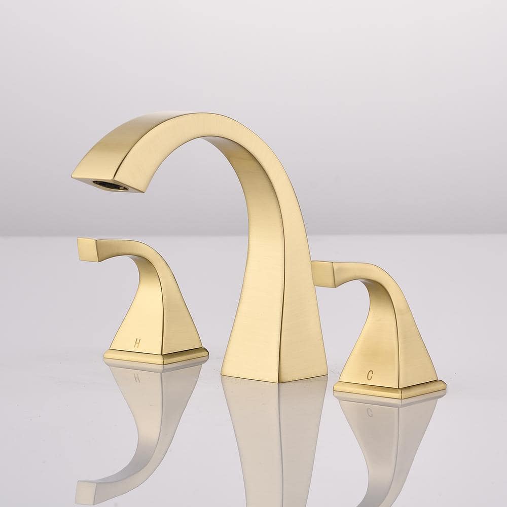 Brushed Gold 8-Inch Widespread Brass Bathroom Faucet with Pop-Up Drain