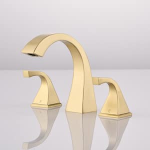 Amo 8 in Widespread 3 Holes 2 Handles Bathroom Faucet with Pop Up drain Assembly in Brushed Gold
