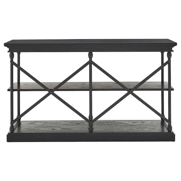 HomeSullivan 60 in. Black Standard Rectangle Wood Console Table with Storage