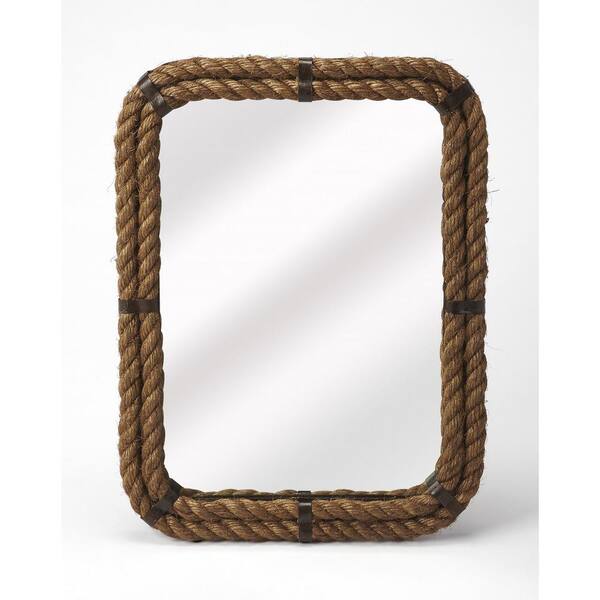 HomeRoots 18.5 in. W x 24.5 in. H Light Brown Rope Framed Accent Mirror