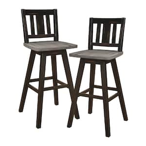 Fenton 28 in. Distressed Gray and Black Wood Swivel Pub Height Chair (Slat Back) with Wood Seat (Set of 2)