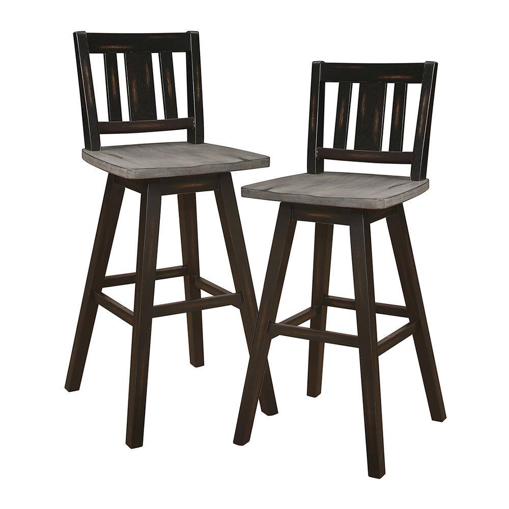 Fenton 28 in. Distressed Gray and Black Wood Swivel Pub Height Chair (Slat 