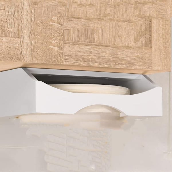 10 Inch White Paper Plate Dispenser, Under Cabinet and Countertop Vertical Caddy, Sturdy Kitchen Plate Holder Organizer