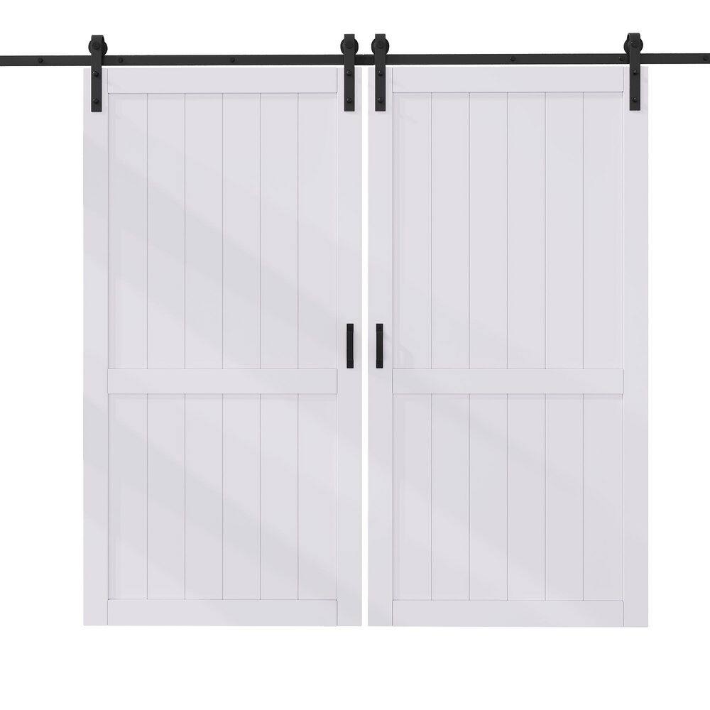 84 in. x 84 in. White Primed H Shape MDF Pre-Drilled Interior Sliding Barn Door with Hardware Kit and Soft Close price history on PriceWatchPro