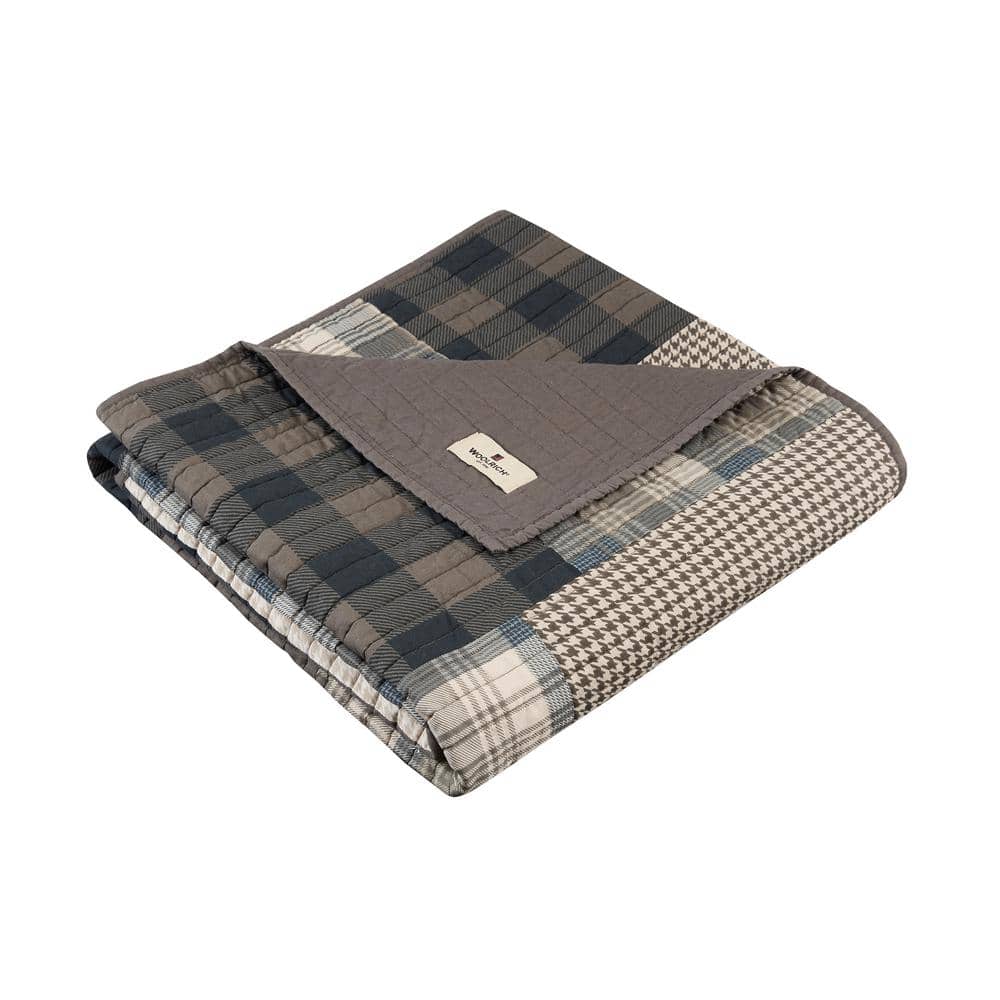 Plaid Striped Reversible Cotton Throw in Taupe - 50"x70"