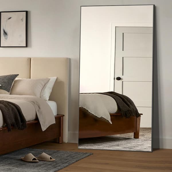 GOGEXX 28 in. W x 70.8 in. H Oversized Black Metal Modern Classic Full Length Standing Mirror Framed Rectangle Mirror