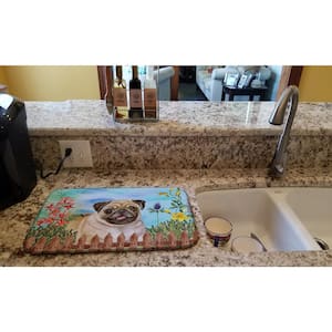 14 in. x 21 in. Multicolor Fawn Pug Spring Dish Drying Mat