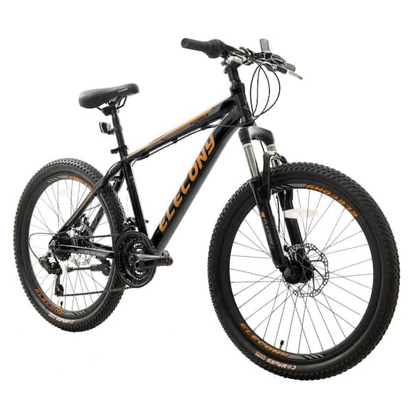 Afoxsos 24 in. Elecony Black Saver100 Aluminum Shimano 21 Speed Mountain Bicycle with Dual Disc Brakes and Front Suspension MTB