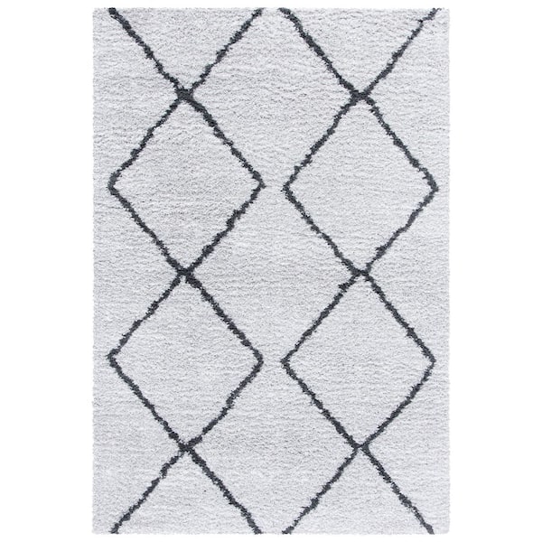 August Shag 5 ft. x 8 ft. Ivory/Gray Diamond Geometric Area Rug