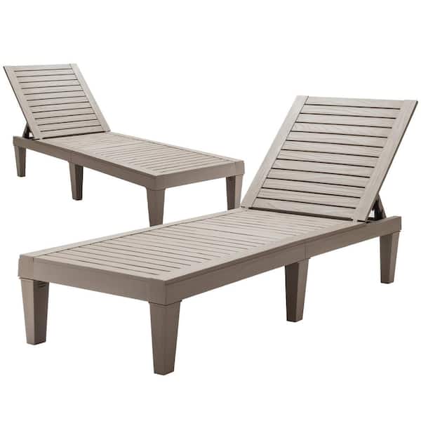 Brown 2-Piece Plastic Patio Chaise Lounge Recliner Adjustable