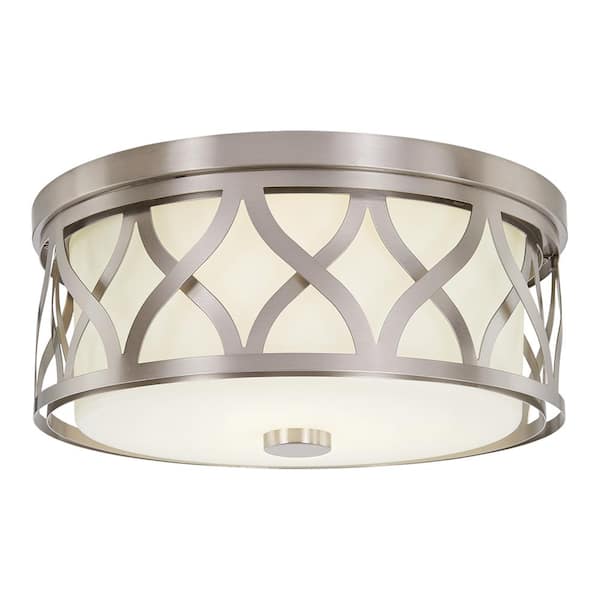 Montrose 14 in. 3-Light Contemporary Brushed Nickel Dimmable Flush Mount Ceiling Light with Etched Glass Shade
