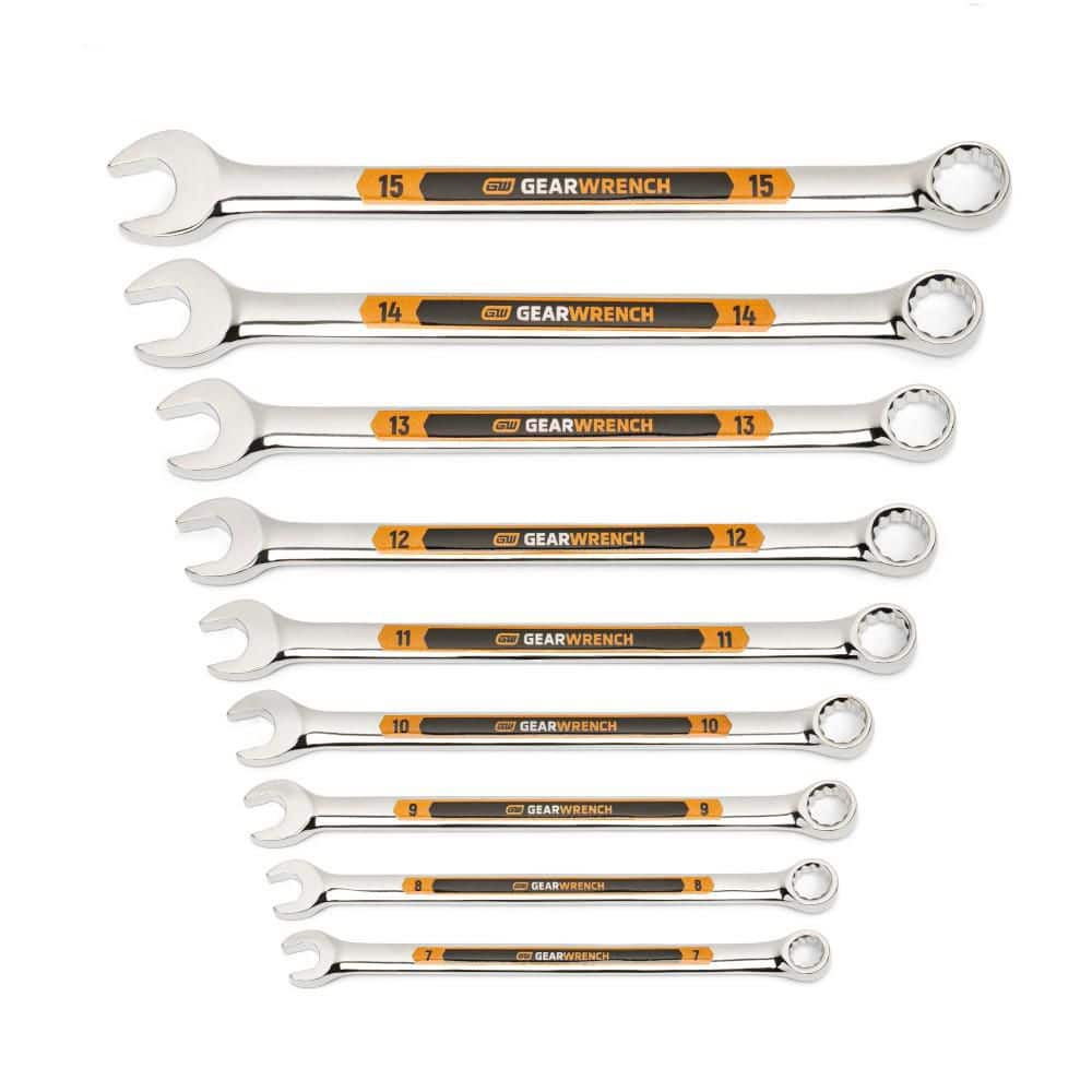 GEARWRENCH 12-Point Metric Hi-Viz Long Beam Combination Wrench Set with Tool Roll (9-Piece) (81932H)