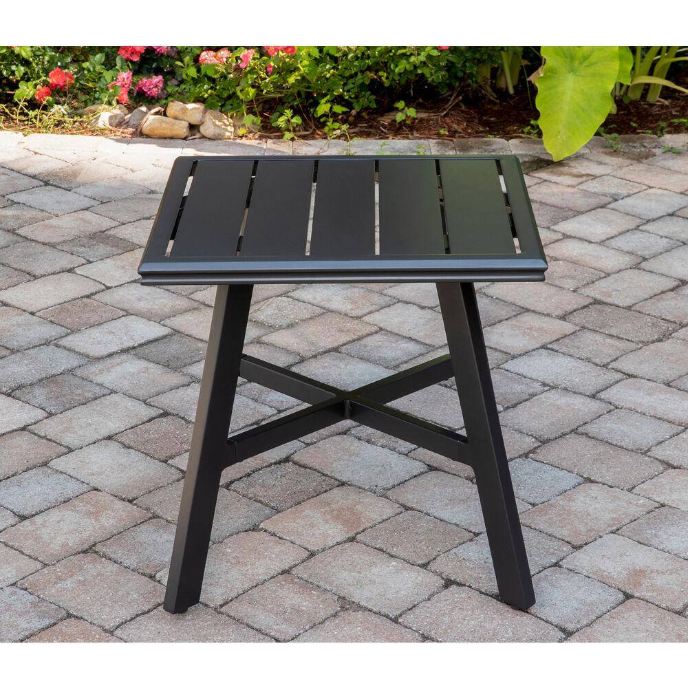 Hanover Gunmetal Aluminum 22" Square Slat-Top Outdoor Side Table